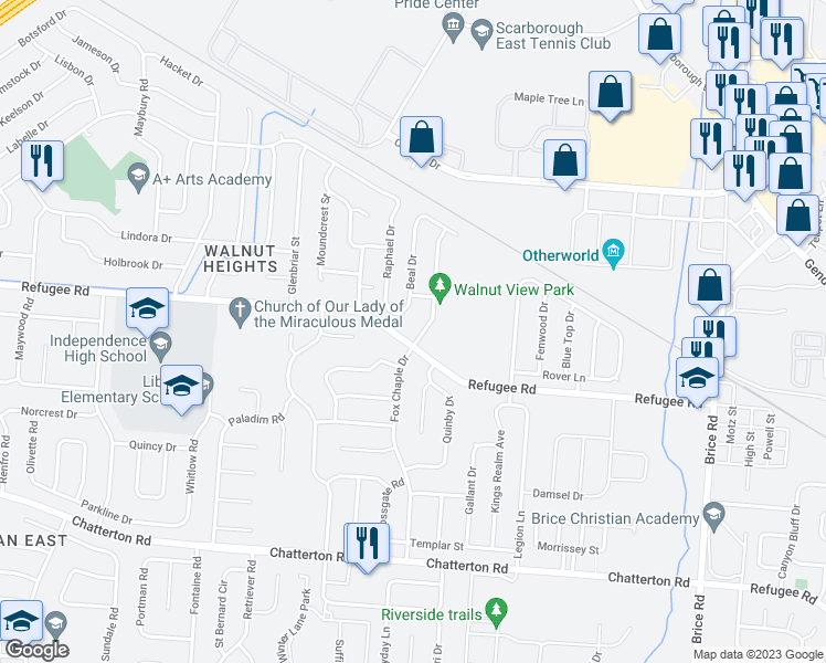 map of restaurants, bars, coffee shops, grocery stores, and more near 2893 Barrows Road in Columbus