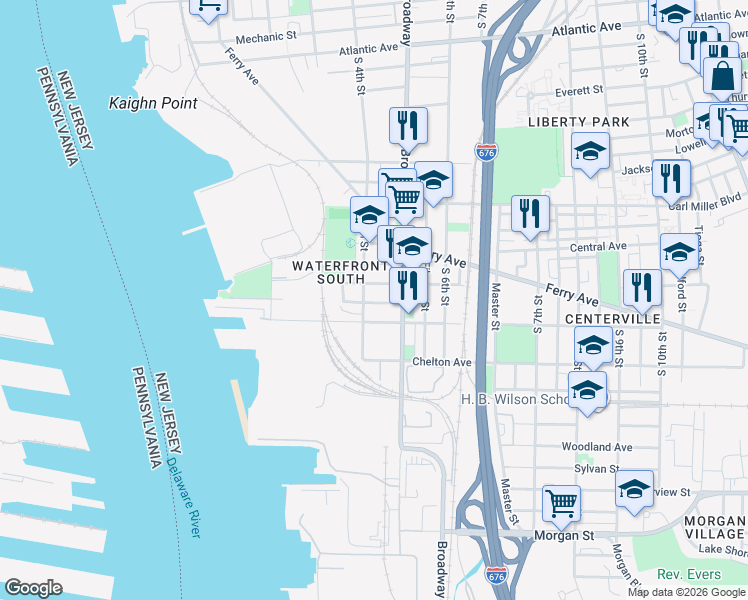 map of restaurants, bars, coffee shops, grocery stores, and more near 1877 South 4th Street in Camden