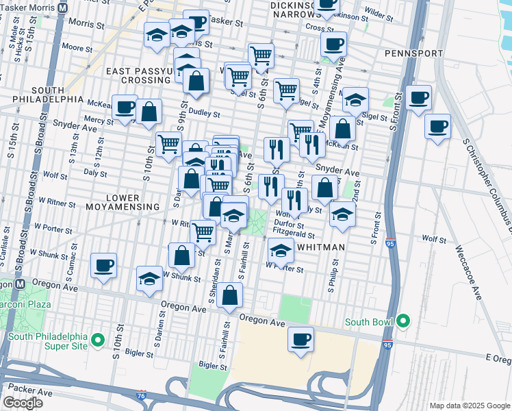 map of restaurants, bars, coffee shops, grocery stores, and more near in Philadelphia
