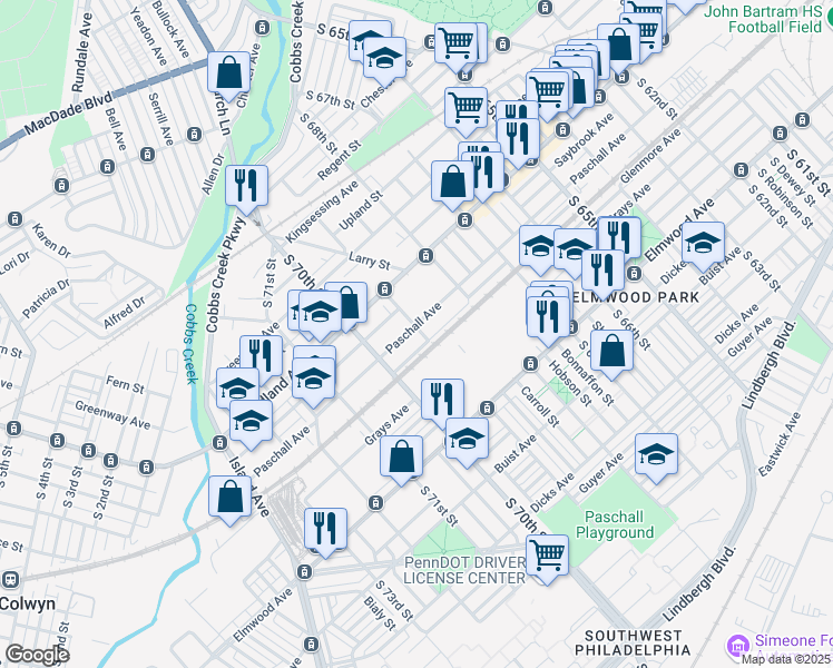 map of restaurants, bars, coffee shops, grocery stores, and more near in Philadelphia