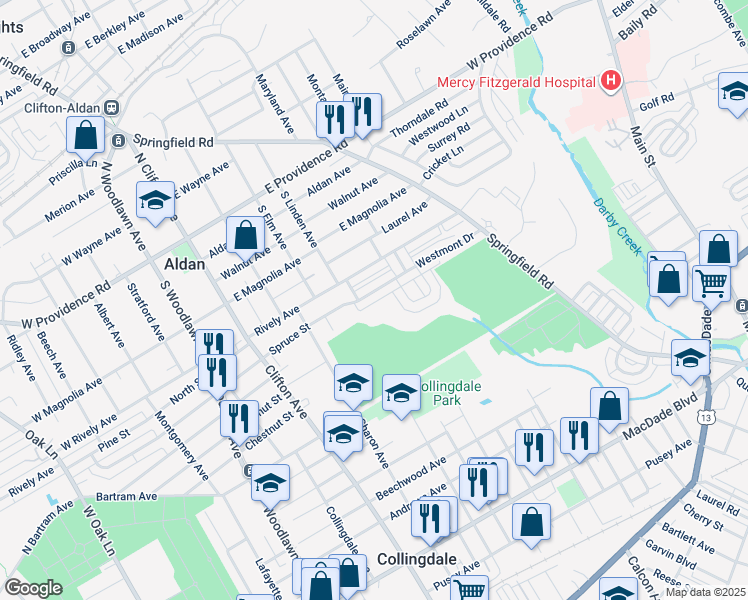 map of restaurants, bars, coffee shops, grocery stores, and more near 326 Westmont Drive in Collingdale