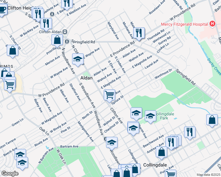 map of restaurants, bars, coffee shops, grocery stores, and more near 101 South Glenwood Avenue in Aldan