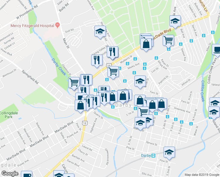 map of restaurants, bars, coffee shops, grocery stores, and more near 910 Ridge Avenue in Darby