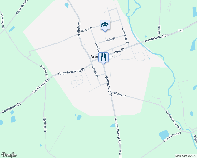 map of restaurants, bars, coffee shops, grocery stores, and more near in Arendtsville