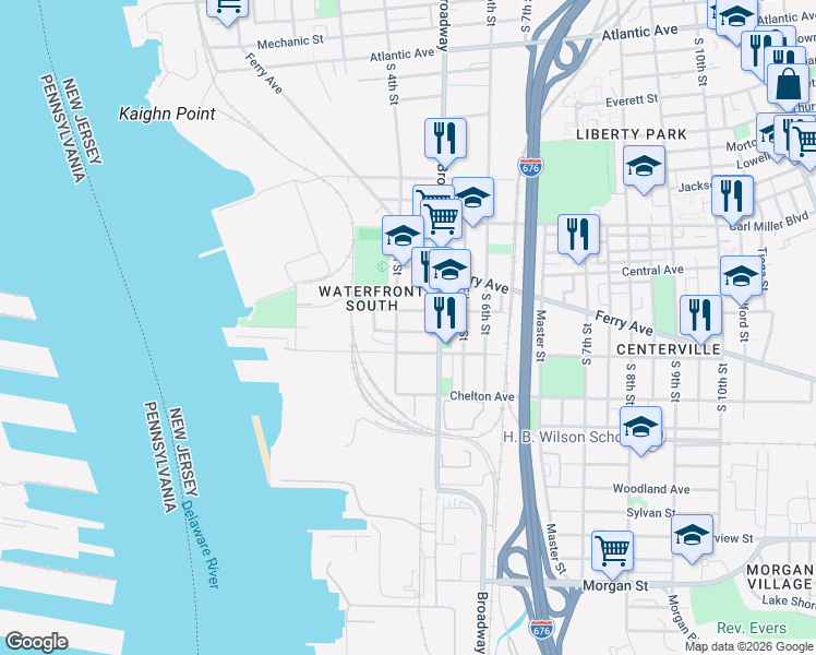 map of restaurants, bars, coffee shops, grocery stores, and more near 1877 South 4th Street in Camden