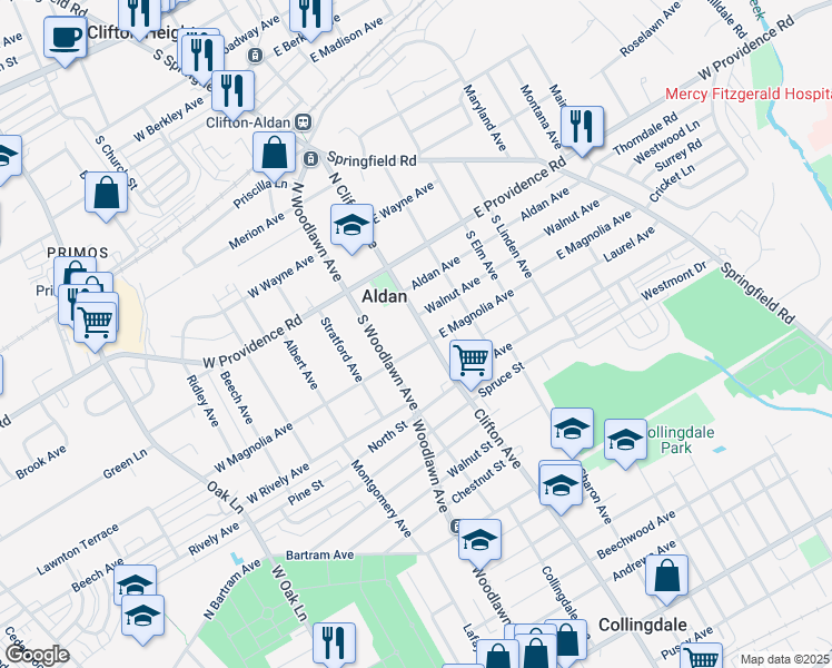 map of restaurants, bars, coffee shops, grocery stores, and more near 60 South Clifton Avenue in Aldan