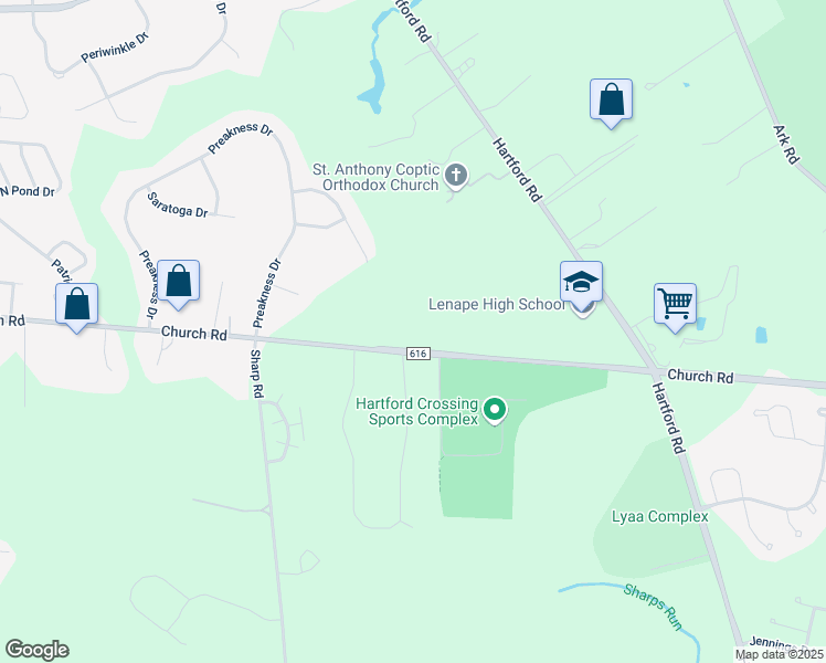 map of restaurants, bars, coffee shops, grocery stores, and more near 105 Church Road in Medford