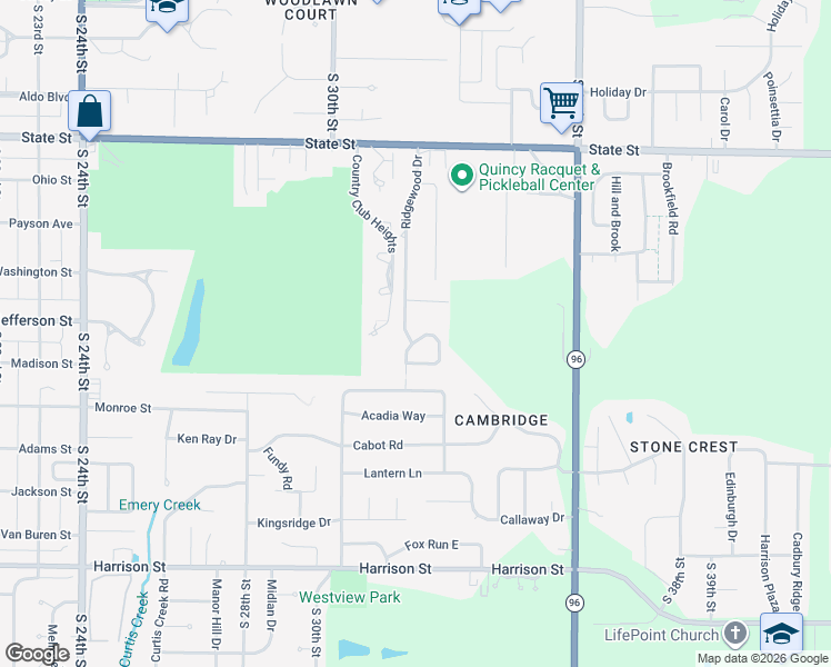 map of restaurants, bars, coffee shops, grocery stores, and more near 831 County Road 65 East in Quincy