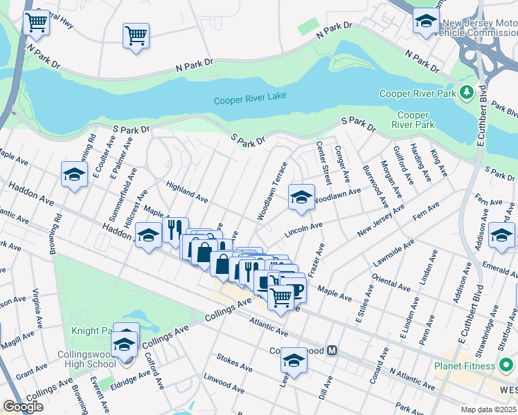 map of restaurants, bars, coffee shops, grocery stores, and more near 246 Harvard Avenue in Collingswood
