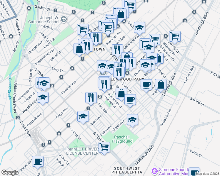 map of restaurants, bars, coffee shops, grocery stores, and more near in Philadelphia