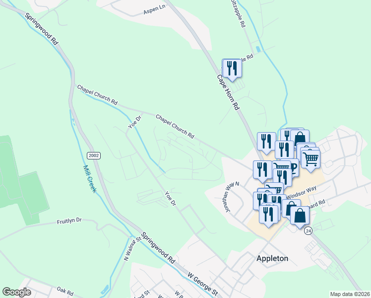 map of restaurants, bars, coffee shops, grocery stores, and more near 565 Chapel Church Road in Red Lion
