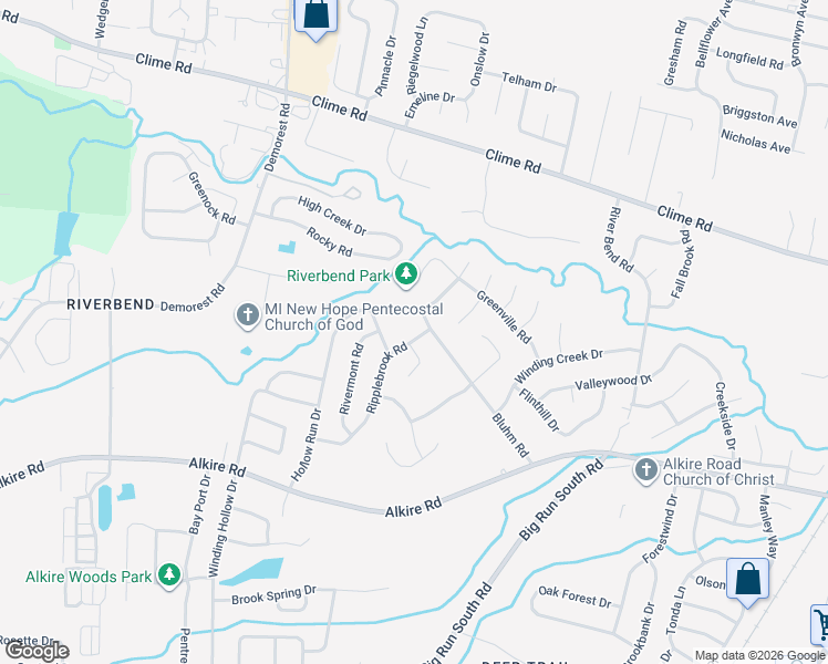 map of restaurants, bars, coffee shops, grocery stores, and more near 1622 Bluhm Road in Columbus