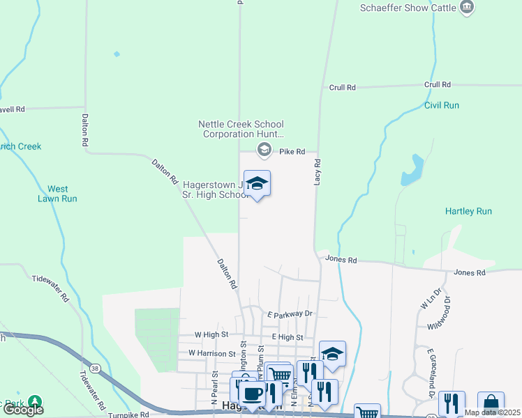 map of restaurants, bars, coffee shops, grocery stores, and more near 701 Baker Road in Hagerstown