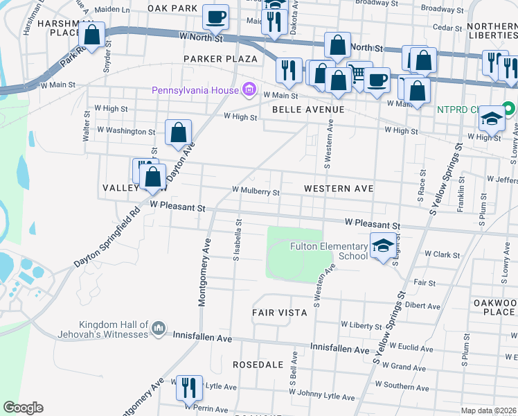 map of restaurants, bars, coffee shops, grocery stores, and more near 1227 West Mulberry Street in Springfield