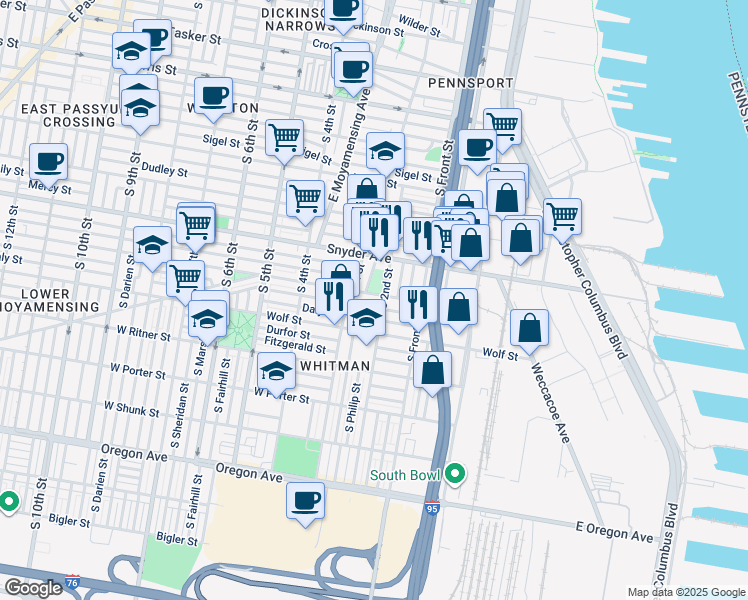 map of restaurants, bars, coffee shops, grocery stores, and more near 212 Jackson Street in Philadelphia