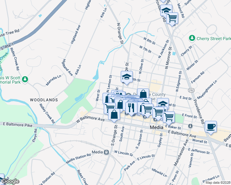 map of restaurants, bars, coffee shops, grocery stores, and more near 316 West 3rd Street in Chester