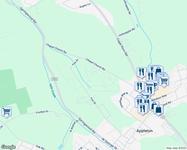map of restaurants, bars, coffee shops, grocery stores, and more near 565 Chapel Church Road in Red Lion