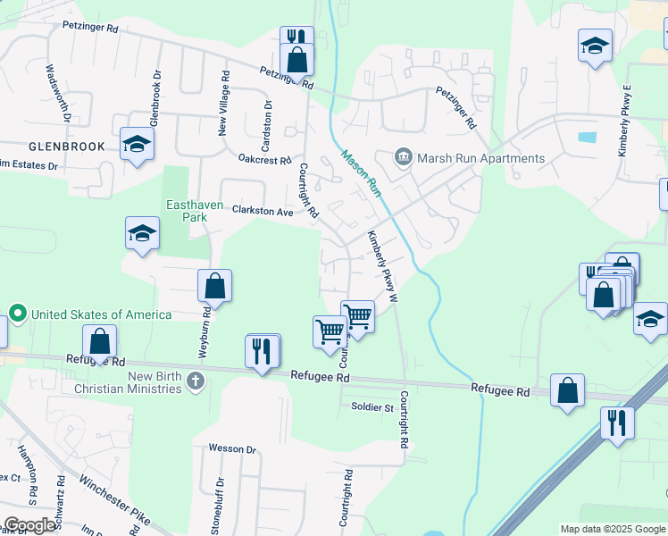 map of restaurants, bars, coffee shops, grocery stores, and more near 3726 Knightsway Lane in Columbus