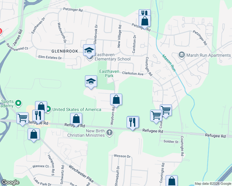 map of restaurants, bars, coffee shops, grocery stores, and more near 2540 Weyburn Road in Columbus
