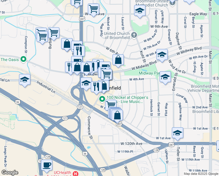 map of restaurants, bars, coffee shops, grocery stores, and more near in Broomfield