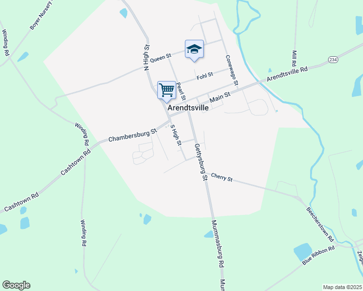 map of restaurants, bars, coffee shops, grocery stores, and more near 54 South High Street in Biglerville