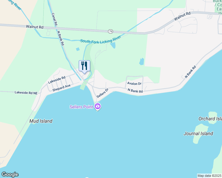 map of restaurants, bars, coffee shops, grocery stores, and more near 3643 North Bank Road in Millersport