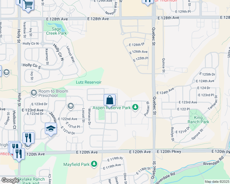 map of restaurants, bars, coffee shops, grocery stores, and more near 6751 East 123rd Drive in Brighton