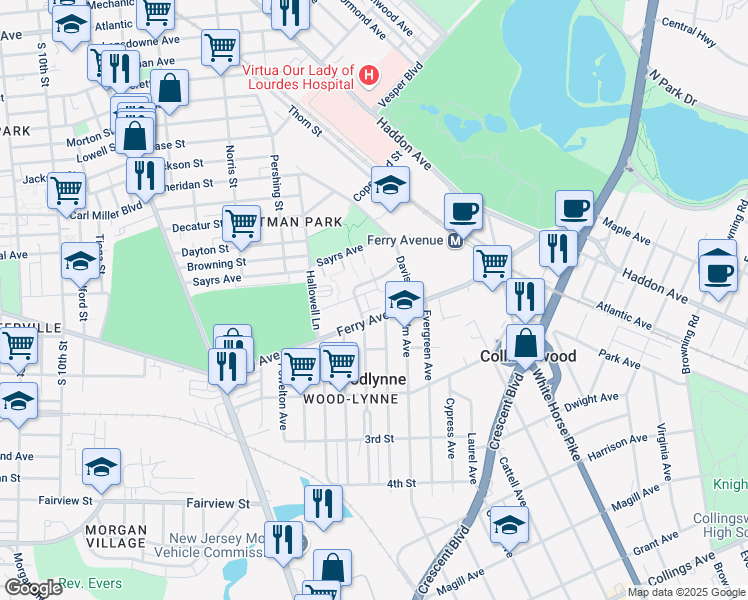 map of restaurants, bars, coffee shops, grocery stores, and more near 2015 Ferry Avenue in Camden