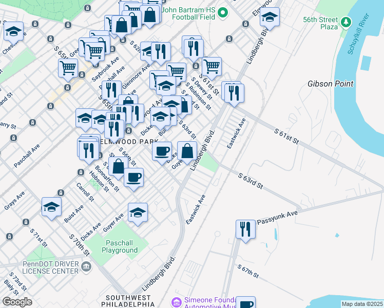 map of restaurants, bars, coffee shops, grocery stores, and more near in Philadelphia
