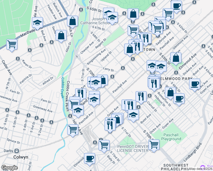 map of restaurants, bars, coffee shops, grocery stores, and more near in Philadelphia
