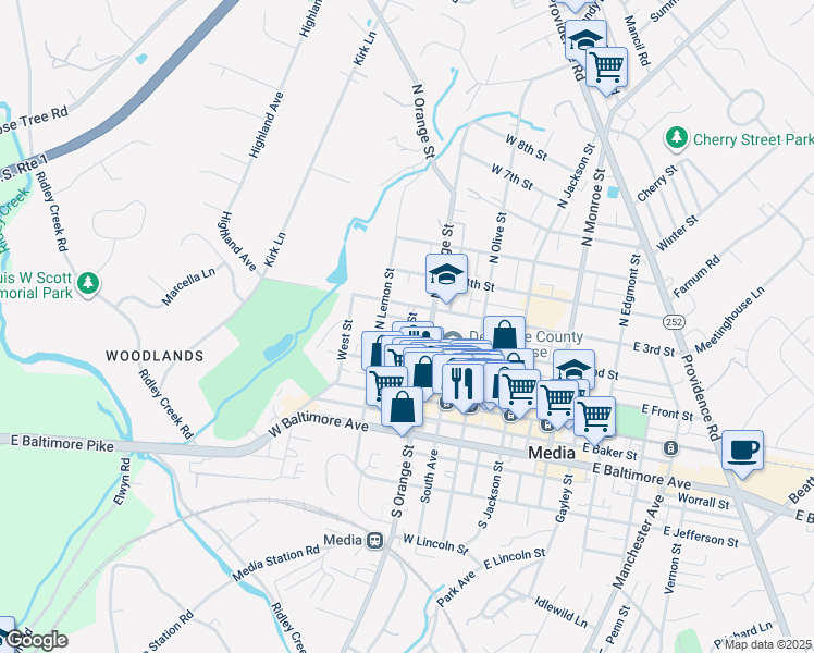 map of restaurants, bars, coffee shops, grocery stores, and more near 316 West 3rd Street in Chester