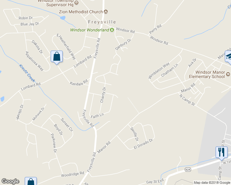 map of restaurants, bars, coffee shops, grocery stores, and more near 2108 Hope Drive in Red Lion