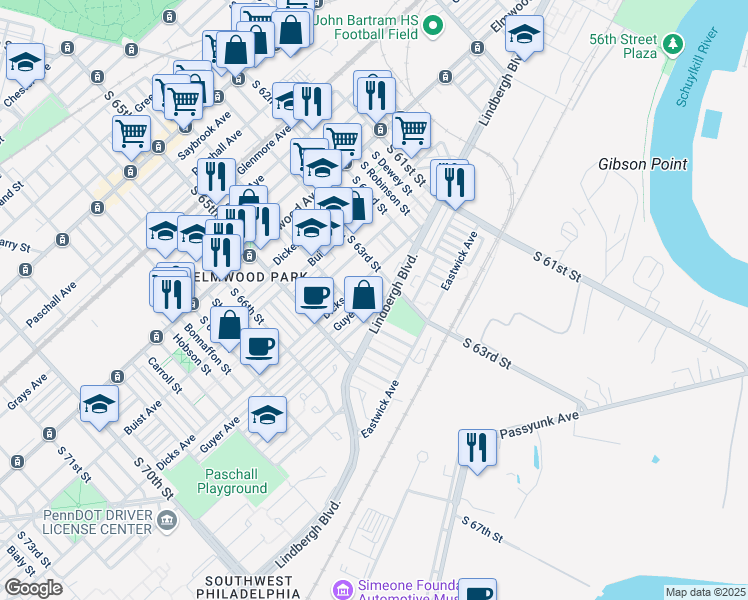 map of restaurants, bars, coffee shops, grocery stores, and more near in Philadelphia
