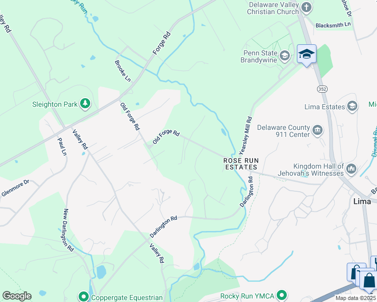 map of restaurants, bars, coffee shops, grocery stores, and more near 462 Old Forge Road in Media