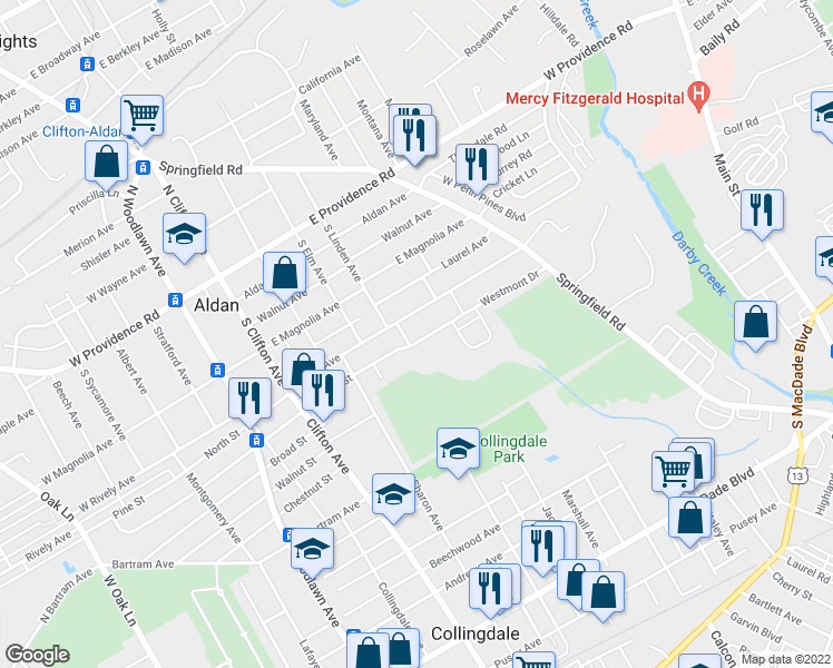 map of restaurants, bars, coffee shops, grocery stores, and more near 327 Westmont Drive in Collingdale