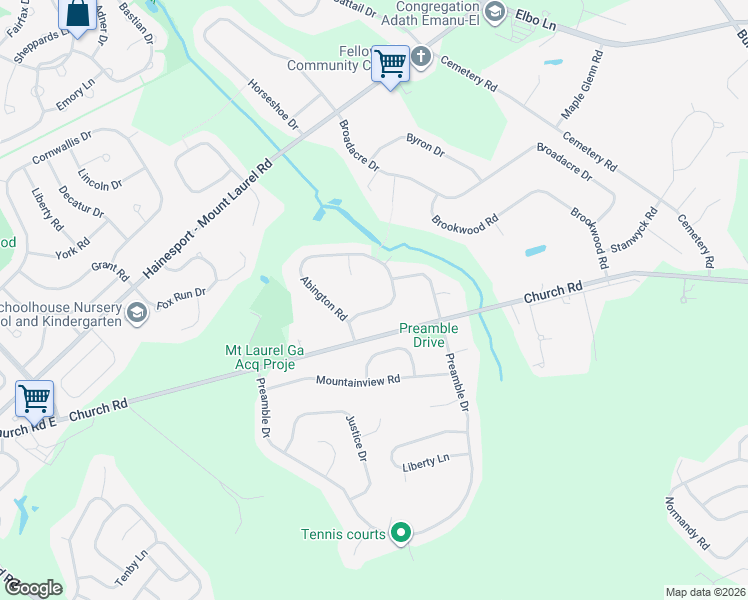 map of restaurants, bars, coffee shops, grocery stores, and more near 10 Abington Road in Mount Laurel Township
