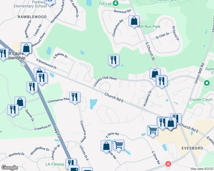 map of restaurants, bars, coffee shops, grocery stores, and more near 903 Cypress Point Circle in Mount Laurel Township