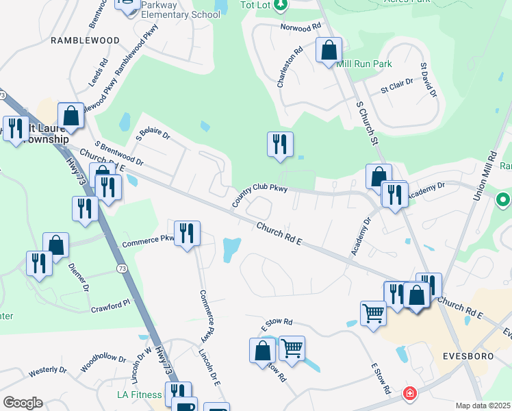 map of restaurants, bars, coffee shops, grocery stores, and more near 903 Cypress Point Circle in Mount Laurel Township