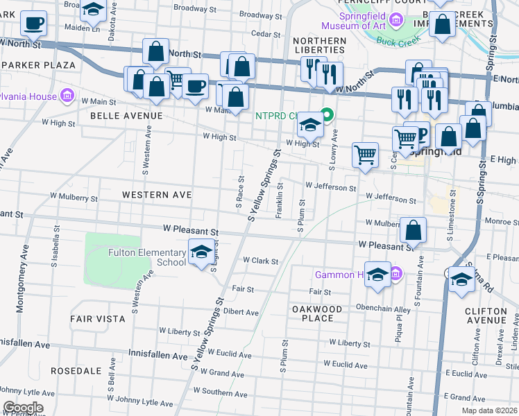map of restaurants, bars, coffee shops, grocery stores, and more near 311 Franklin Street in Springfield