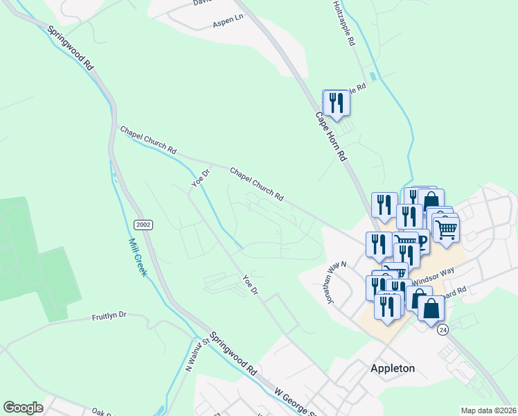 map of restaurants, bars, coffee shops, grocery stores, and more near 565 Chapel Church Road in Red Lion