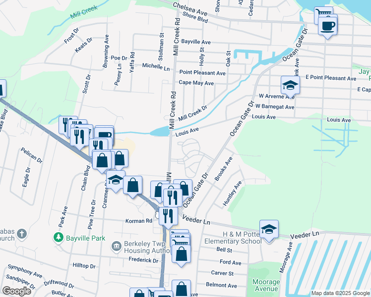 map of restaurants, bars, coffee shops, grocery stores, and more near 154 Harlequin Glade in Ocean County