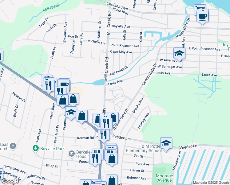 map of restaurants, bars, coffee shops, grocery stores, and more near 154 Harlequin Glade in Berkeley Township