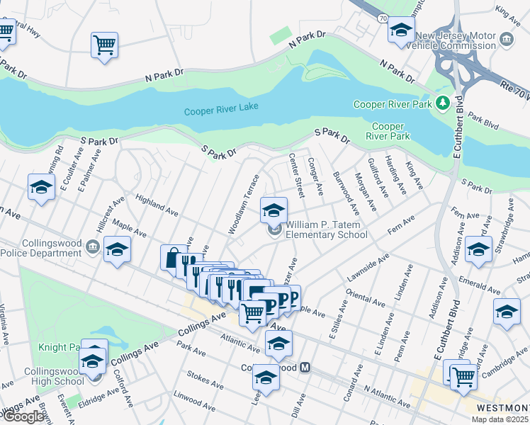 map of restaurants, bars, coffee shops, grocery stores, and more near 663 Princeton Avenue in Collingswood
