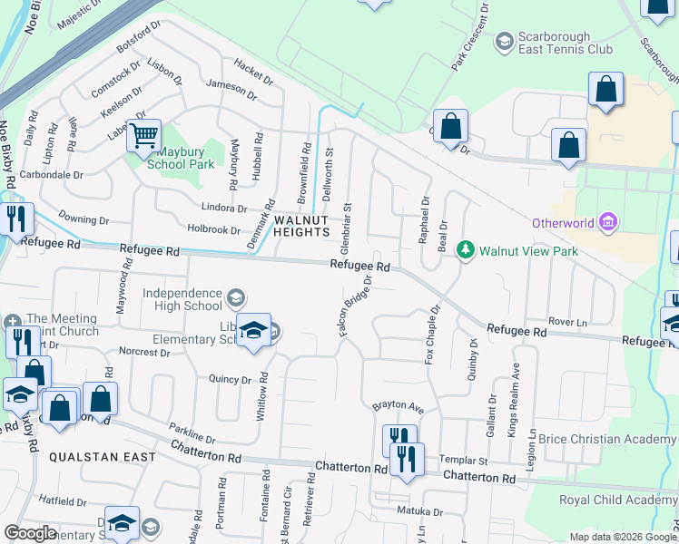 map of restaurants, bars, coffee shops, grocery stores, and more near 5274 Refugee Road in Columbus