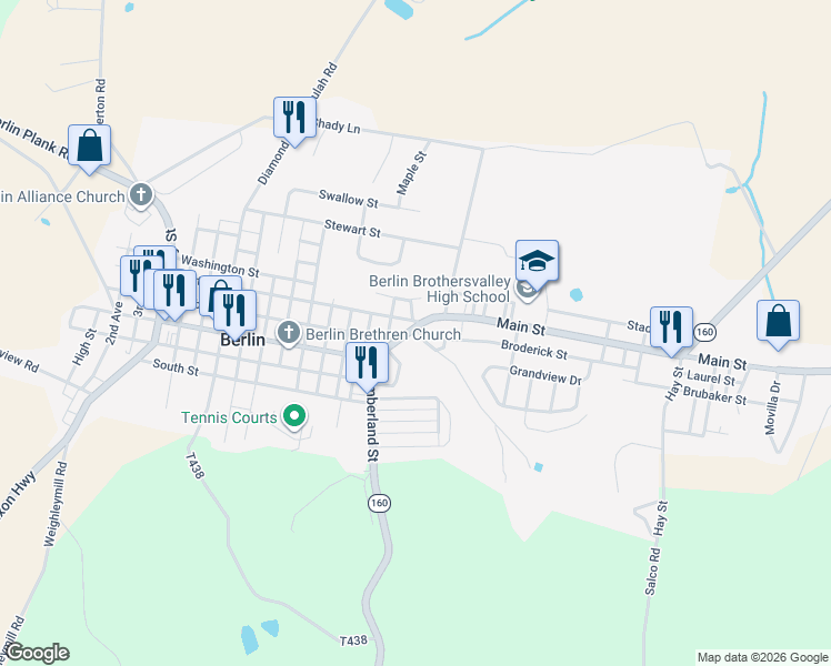 map of restaurants, bars, coffee shops, grocery stores, and more near 820 Main Street in Berlin