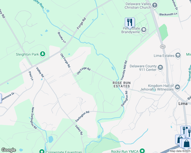 map of restaurants, bars, coffee shops, grocery stores, and more near 462 Old Forge Road in Media