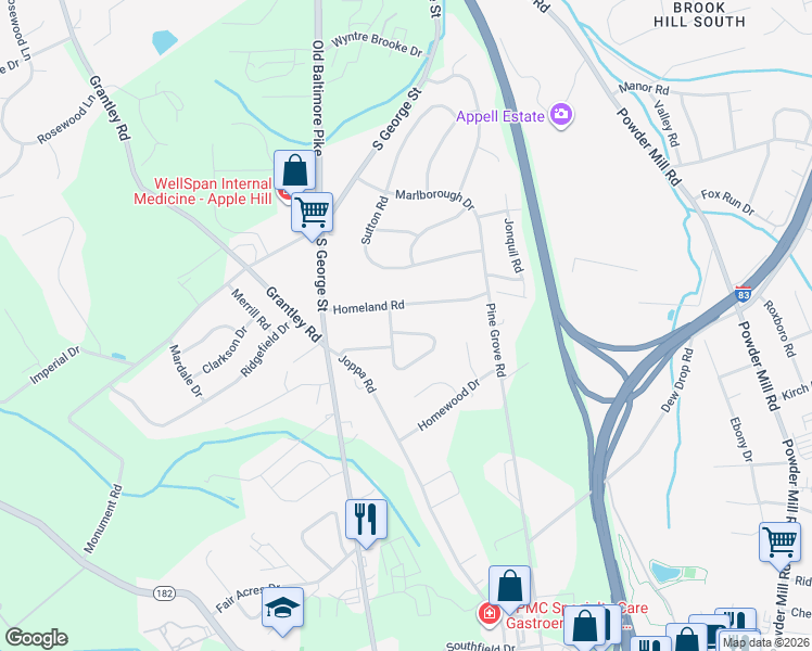 map of restaurants, bars, coffee shops, grocery stores, and more near 2385 Grandview Road in York
