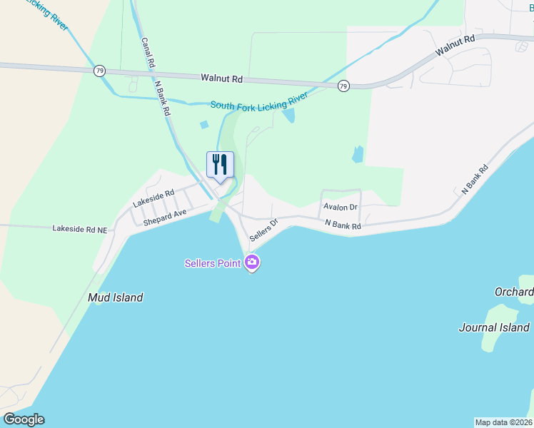 map of restaurants, bars, coffee shops, grocery stores, and more near 13511 Newark Drive in Millersport