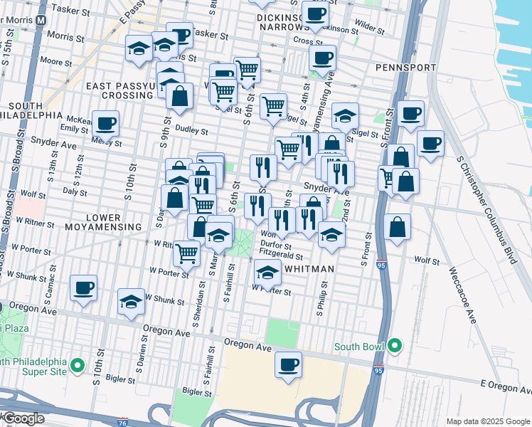 map of restaurants, bars, coffee shops, grocery stores, and more near 441 Tree Street in Philadelphia