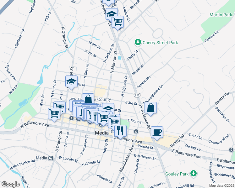 map of restaurants, bars, coffee shops, grocery stores, and more near 116 East 4th Street in Chester